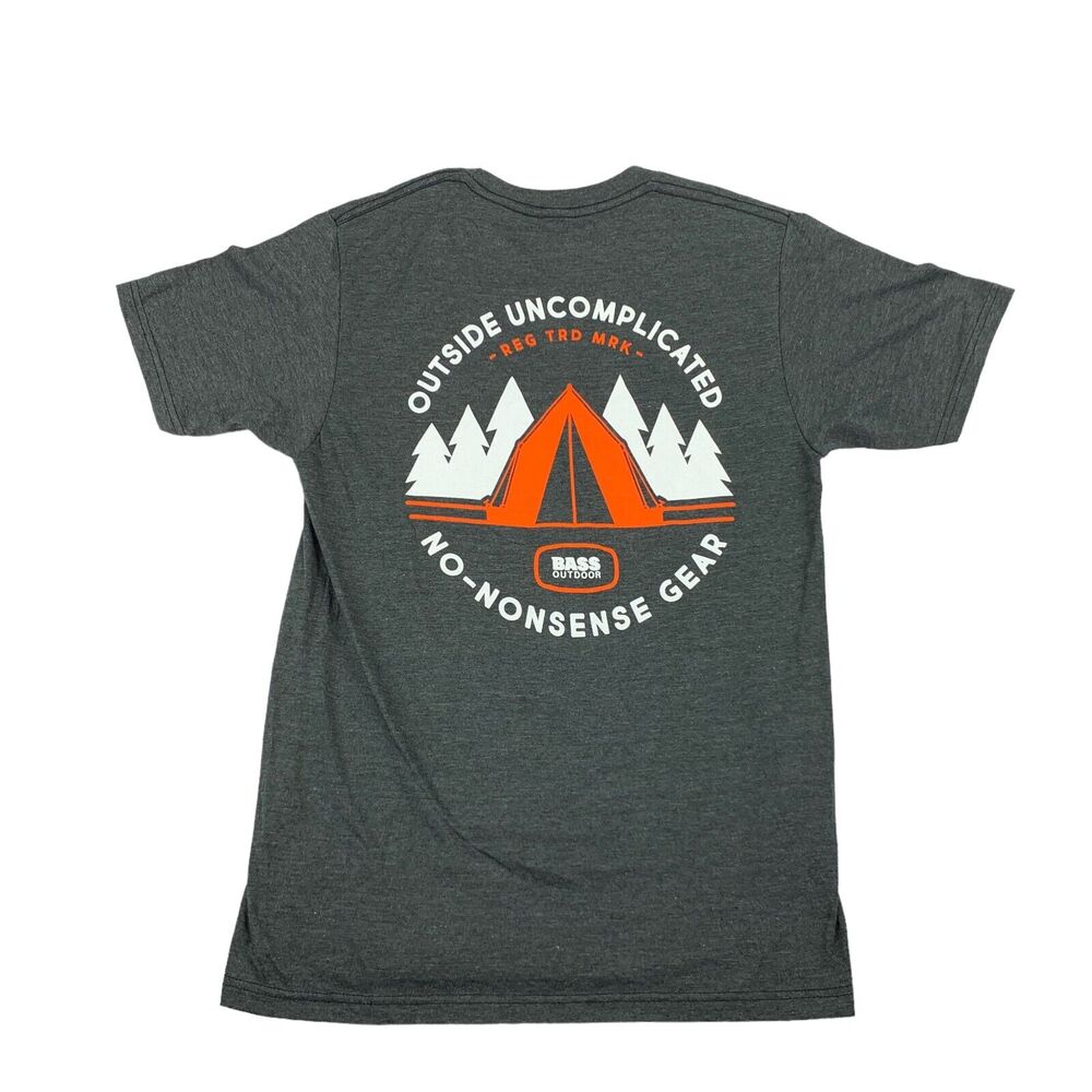 Bass Outdoor Mens Camping Graphic Crewneck Short Sleeve T-Shirt Charcoal Gray S
